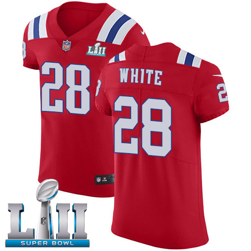 Nike Patriots #28 James White Red Alternate Super Bowl LII Men's Stitched NFL Vapor Untouchable Elite Jersey - Click Image to Close